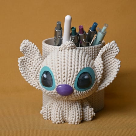 3D Baskı Knitted Kalemlik - Sevimli Karakterli Masaüstü Kalem Organizeri-Beyaz