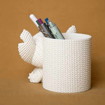 3D Baskı Knitted Kalemlik - Sevimli Karakterli Masaüstü Kalem Organizeri-Beyaz