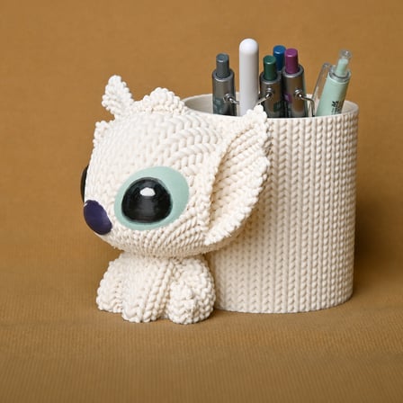 3D Baskı Knitted Kalemlik - Sevimli Karakterli Masaüstü Kalem Organizeri-Beyaz
