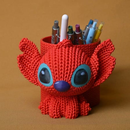 3D Baskı Knitted Kalemlik - Sevimli Karakterli Masaüstü Kalem Organizeri-Kırmızı