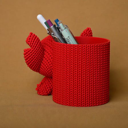3D Baskı Knitted Kalemlik - Sevimli Karakterli Masaüstü Kalem Organizeri-Kırmızı