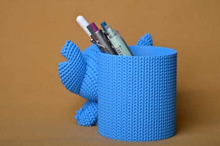 3D Baskı Knitted Kalemlik - Sevimli Karakterli Masaüstü Kalem Organizeri-Mavi