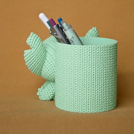 3D Baskı Knitted Kalemlik - Sevimli Karakterli Masaüstü Kalem Organizeri-Mint