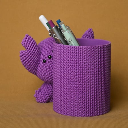 3D Baskı Knitted Kalemlik - Sevimli Karakterli Masaüstü Kalem Organizeri-Mor