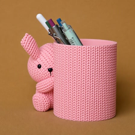 3D Baskı Knitted Kalemlik - Sevimli Karakterli Masaüstü Kalem Organizeri-Pembe