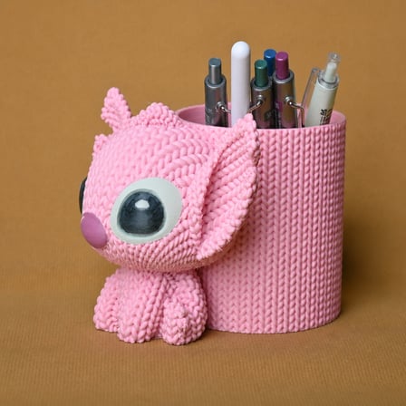 3D Baskı Knitted Kalemlik - Sevimli Karakterli Masaüstü Kalem Organizeri-Pembe
