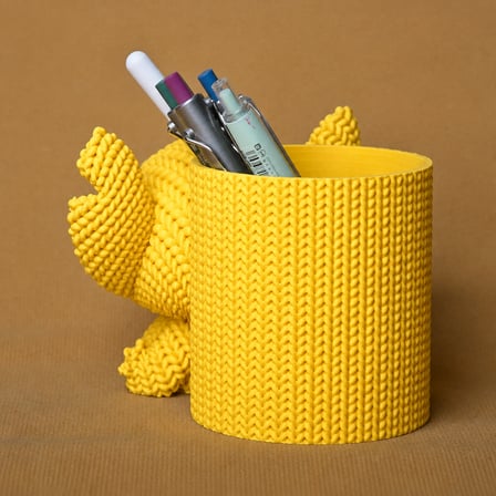3D Baskı Knitted Kalemlik - Sevimli Karakterli Masaüstü Kalem Organizeri-Sarı