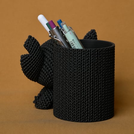 3D Baskı Knitted Kalemlik - Sevimli Karakterli Masaüstü Kalem Organizeri-Siyah