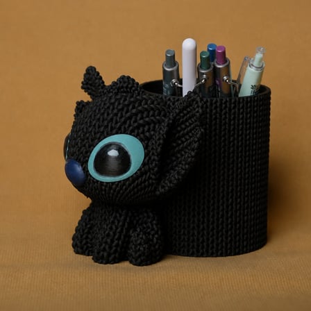 3D Baskı Knitted Kalemlik - Sevimli Karakterli Masaüstü Kalem Organizeri-Siyah
