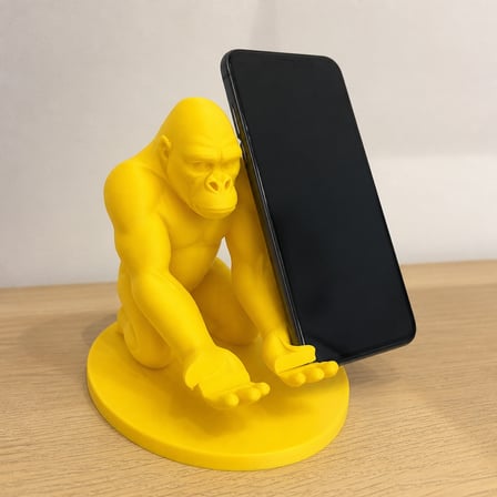 3D Baskı Goril Telefon Tutucu - Kaslı Goril Masaüstü Telefon Standı-Sarı