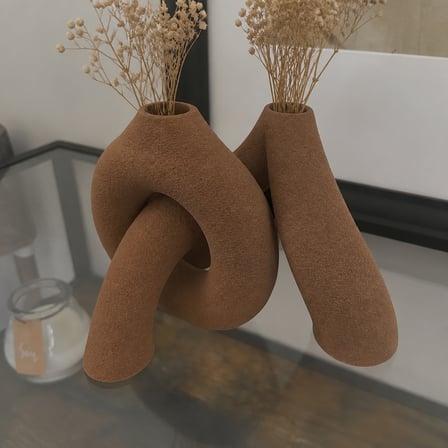3D Baskı Interlocking Vazo - İç İçe Geçen Dekoratif Vazo-Kahverengi