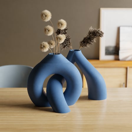 3D Baskı Interlocking Vazo - İç İçe Geçen Dekoratif Vazo-Mavi