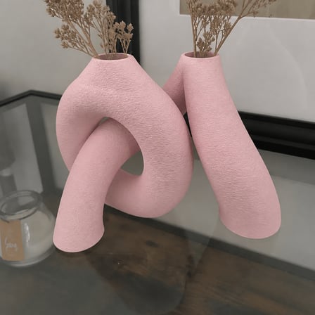 3D Baskı Interlocking Vazo - İç İçe Geçen Dekoratif Vazo-Pembe