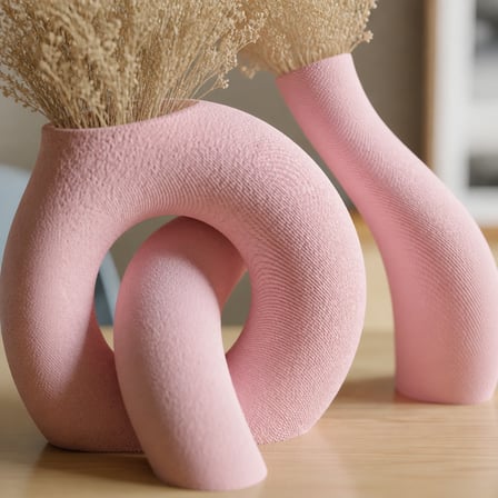 3D Baskı Interlocking Vazo - İç İçe Geçen Dekoratif Vazo-Pembe