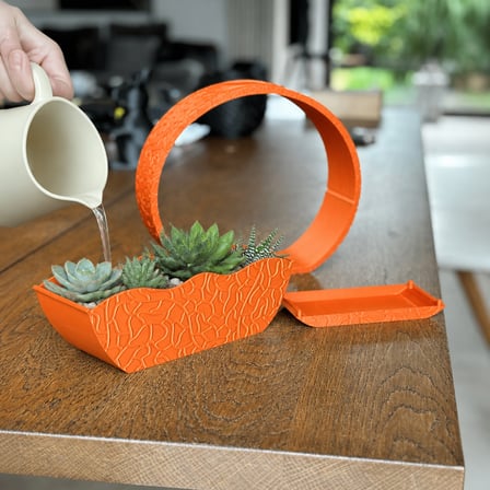 3D Baskı Self-Watering Planter - Kendi Kendini Sulayan Saksı-Turuncu