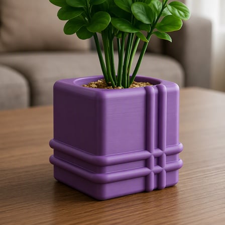 3D Baskı Square Planter - Izgara Desenli Küp Saksı-Mor