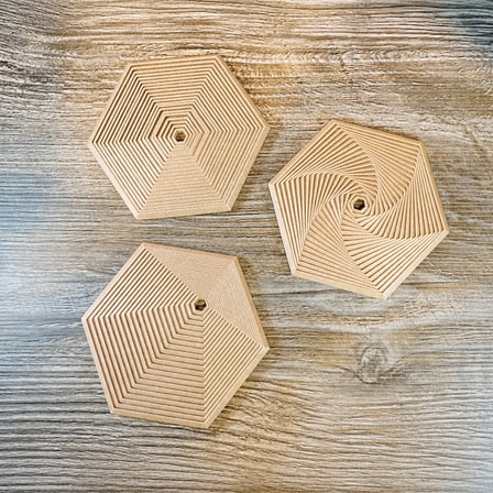 3D Baskı Super Fidget Coaster Seti - Altıgen Desenli Bardak Altlığı ve Tutucu-Bej