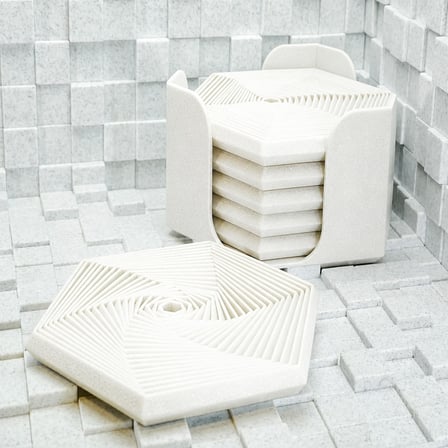 3D Baskı Super Fidget Coaster Seti - Altıgen Desenli Bardak Altlığı ve Tutucu-Beyaz