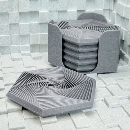 3D Baskı Super Fidget Coaster Seti - Altıgen Desenli Bardak Altlığı ve Tutucu-Gri