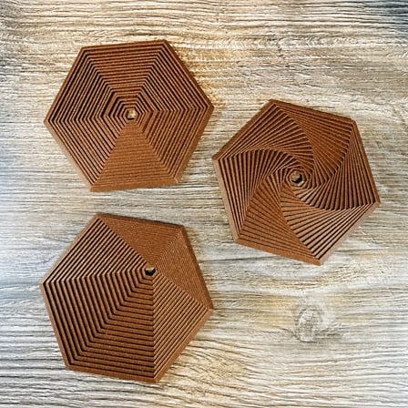 3D Baskı Super Fidget Coaster Seti - Altıgen Desenli Bardak Altlığı ve Tutucu-Kahverengi
