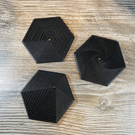 3D Baskı Super Fidget Coaster Seti - Altıgen Desenli Bardak Altlığı ve Tutucu-Siyah