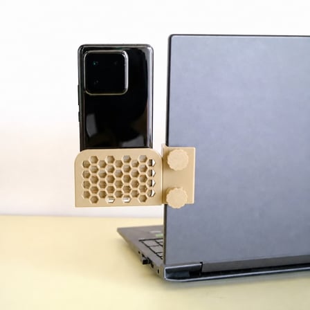 3D Baskı Monitor Telefon Tutucu - Petek Desenli Laptop Kenar Telefon Tutucu-Bej