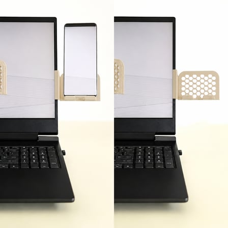 3D Baskı Monitor Telefon Tutucu - Petek Desenli Laptop Kenar Telefon Tutucu-Bej
