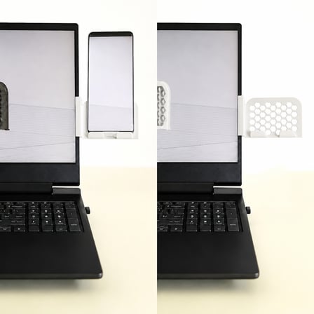 3D Baskı Monitor Telefon Tutucu - Petek Desenli Laptop Kenar Telefon Tutucu-Beyaz