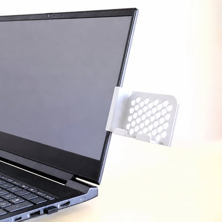 3D Baskı Monitor Telefon Tutucu - Petek Desenli Laptop Kenar Telefon Tutucu-Beyaz