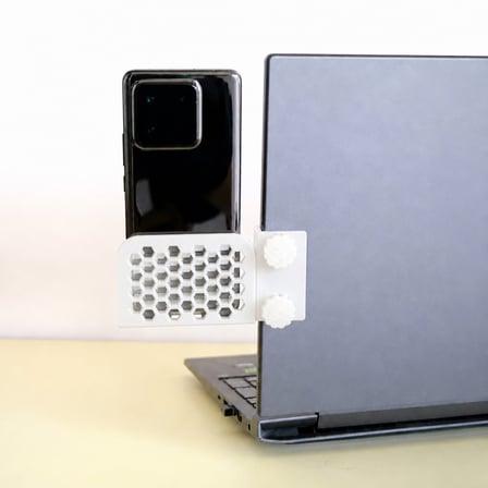 3D Baskı Monitor Telefon Tutucu - Petek Desenli Laptop Kenar Telefon Tutucu-Beyaz