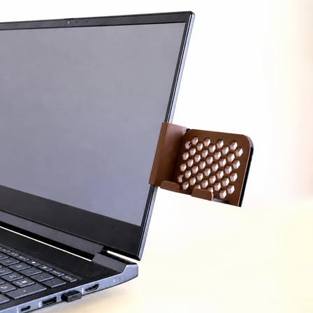 3D Baskı Monitor Telefon Tutucu - Petek Desenli Laptop Kenar Telefon Tutucu-Kahverengi