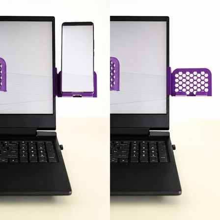 3D Baskı Monitor Telefon Tutucu - Petek Desenli Laptop Kenar Telefon Tutucu-Mor