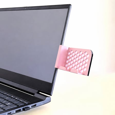 3D Baskı Monitor Telefon Tutucu - Petek Desenli Laptop Kenar Telefon Tutucu-Pembe