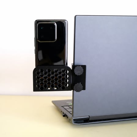 3D Baskı Monitor Telefon Tutucu - Petek Desenli Laptop Kenar Telefon Tutucu-Siyah