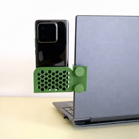 3D Baskı Monitor Telefon Tutucu - Petek Desenli Laptop Kenar Telefon Tutucu-Yeşil