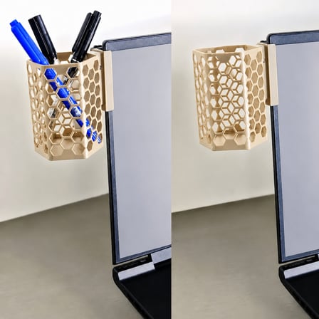 3D Baskı Monitor Kalemlik - Petek Desenli Laptop Kenar Altıgen Kalemlik-Bej
