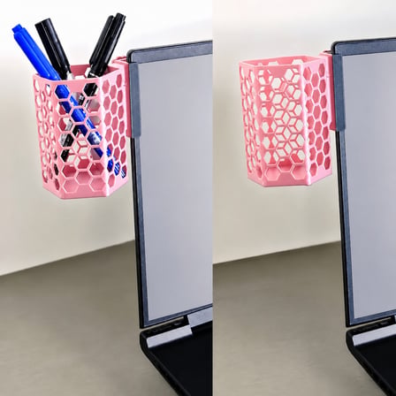 3D Baskı Monitor Kalemlik - Petek Desenli Laptop Kenar Altıgen Kalemlik-Pembe