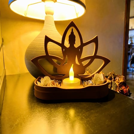3D Baskı Lotus Buda Mumluk - Dekoratif Tealight Mumluk-Kahverengi