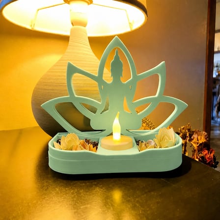 3D Baskı Lotus Buda Mumluk - Dekoratif Tealight Mumluk-Mint