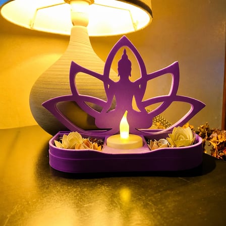 3D Baskı Lotus Buda Mumluk - Dekoratif Tealight Mumluk-Mor