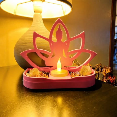 3D Baskı Lotus Buda Mumluk - Dekoratif Tealight Mumluk-Pembe