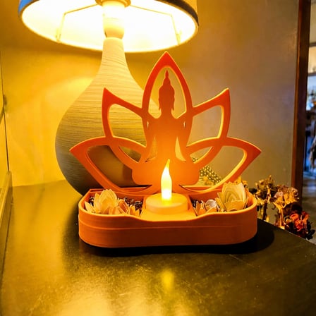 3D Baskı Lotus Buda Mumluk - Dekoratif Tealight Mumluk-Turuncu