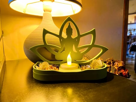 3D Baskı Lotus Buda Mumluk - Dekoratif Tealight Mumluk-Yeşil