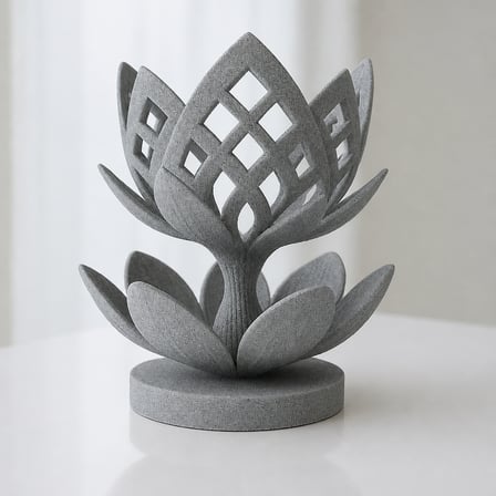 3D Baskı Lotus Çiçeği Mumluk - Dekoratif Tealight Mumluk-Gri