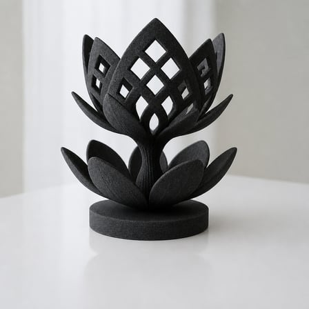 3D Baskı Lotus Çiçeği Mumluk - Dekoratif Tealight Mumluk-Siyah