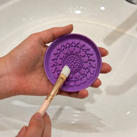 3D Baskı Makyaj Fırçası Temizleme Pedi - Desenli Aparat-Mor