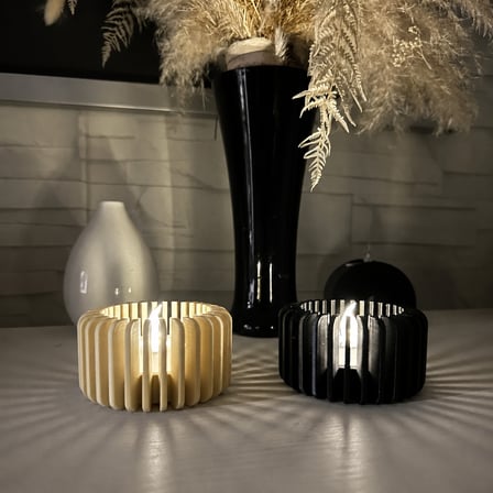 3D Baskı Modern Çizgili Mumluk - Tealight Mumluk (1 Adet)-Bej