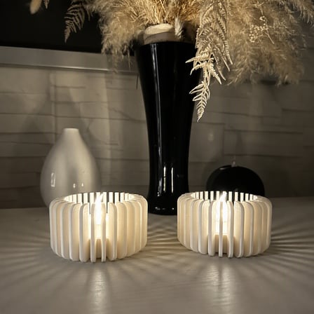 3D Baskı Modern Çizgili Mumluk - Tealight Mumluk (1 Adet)-Beyaz