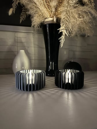 3D Baskı Modern Çizgili Mumluk - Tealight Mumluk (1 Adet)-Gri