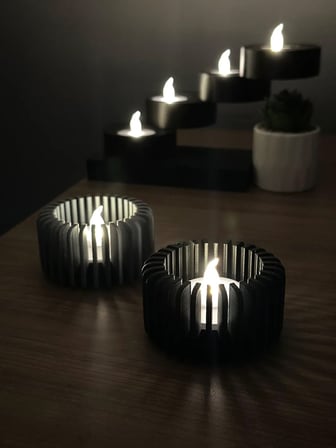 3D Baskı Modern Çizgili Mumluk - Tealight Mumluk (1 Adet)-Gri